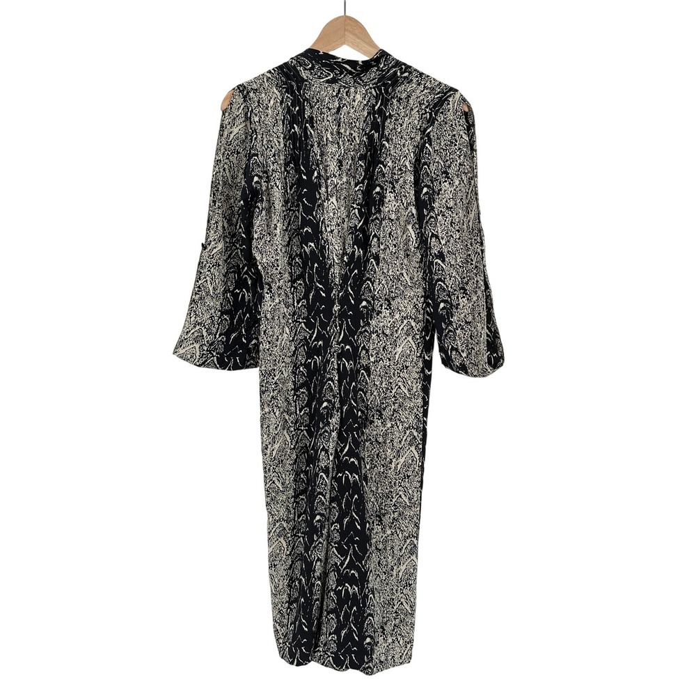Maison Mayle Womens 100% Silk Snake Print Tie Neck Midi Dress Black Cream 4 USA - Picture 4 of 7